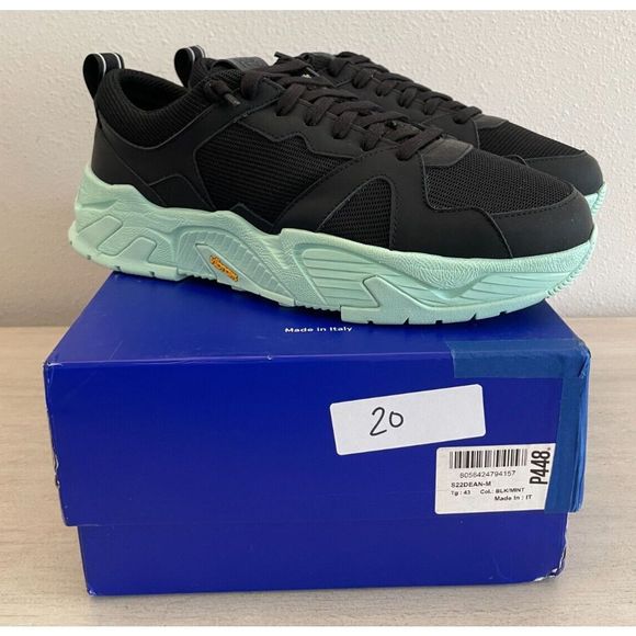 P448 Men's 10 Sz 43 Black/Mint Green Dean Chunky Running Sneakers - Picture 1 of 9